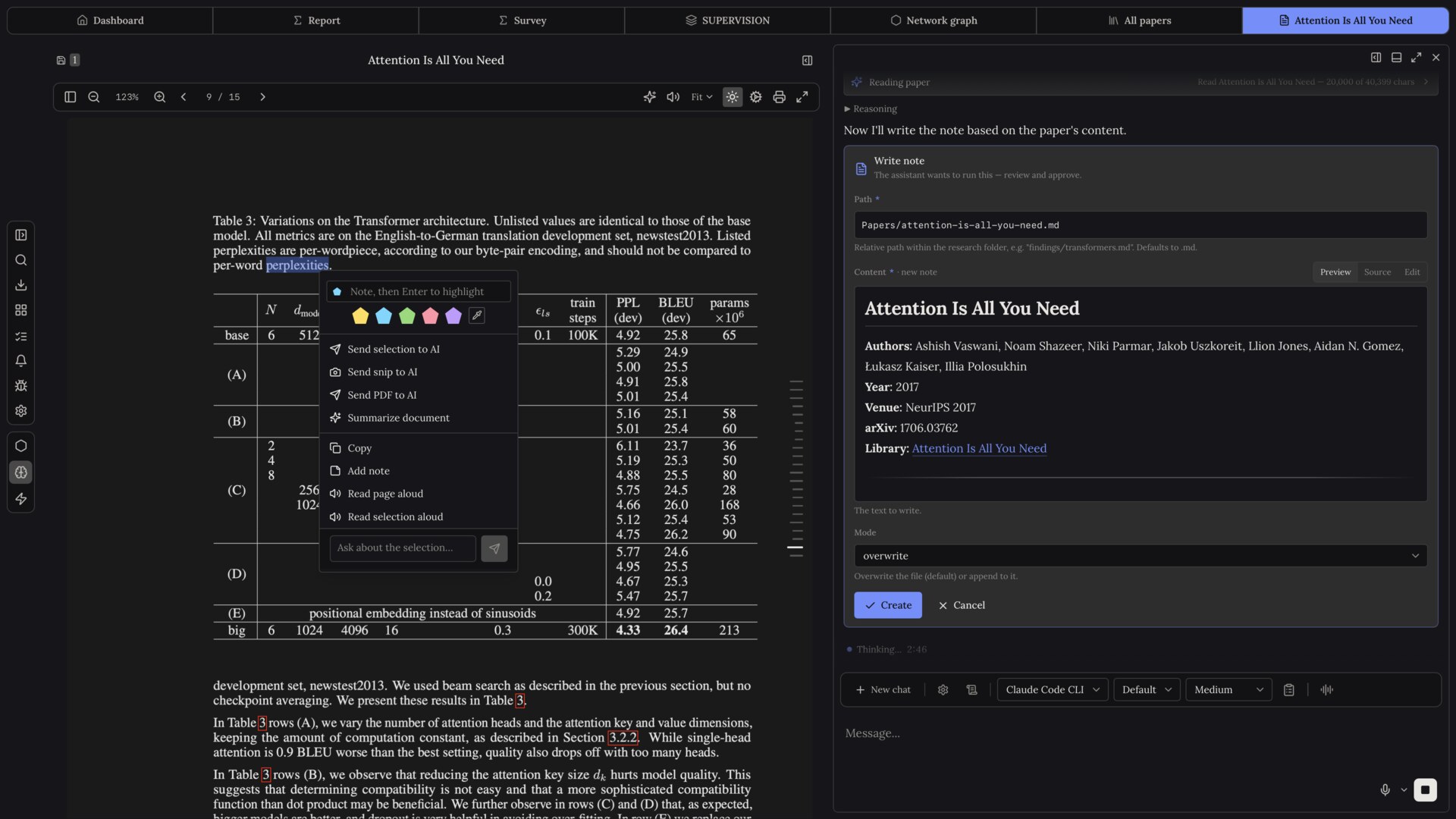 minerva research assistant importing a paper from an arxiv link, showing the import tool result and a reply that offers the next step